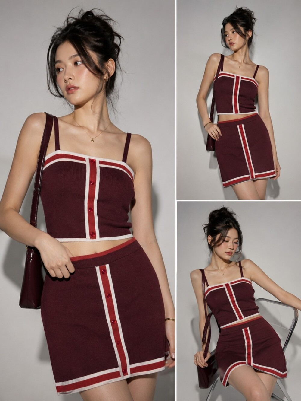 Freshman 1996 Y2K Two Piece Fine Knit Crop Top  Skirt Preppy Coquette Size M